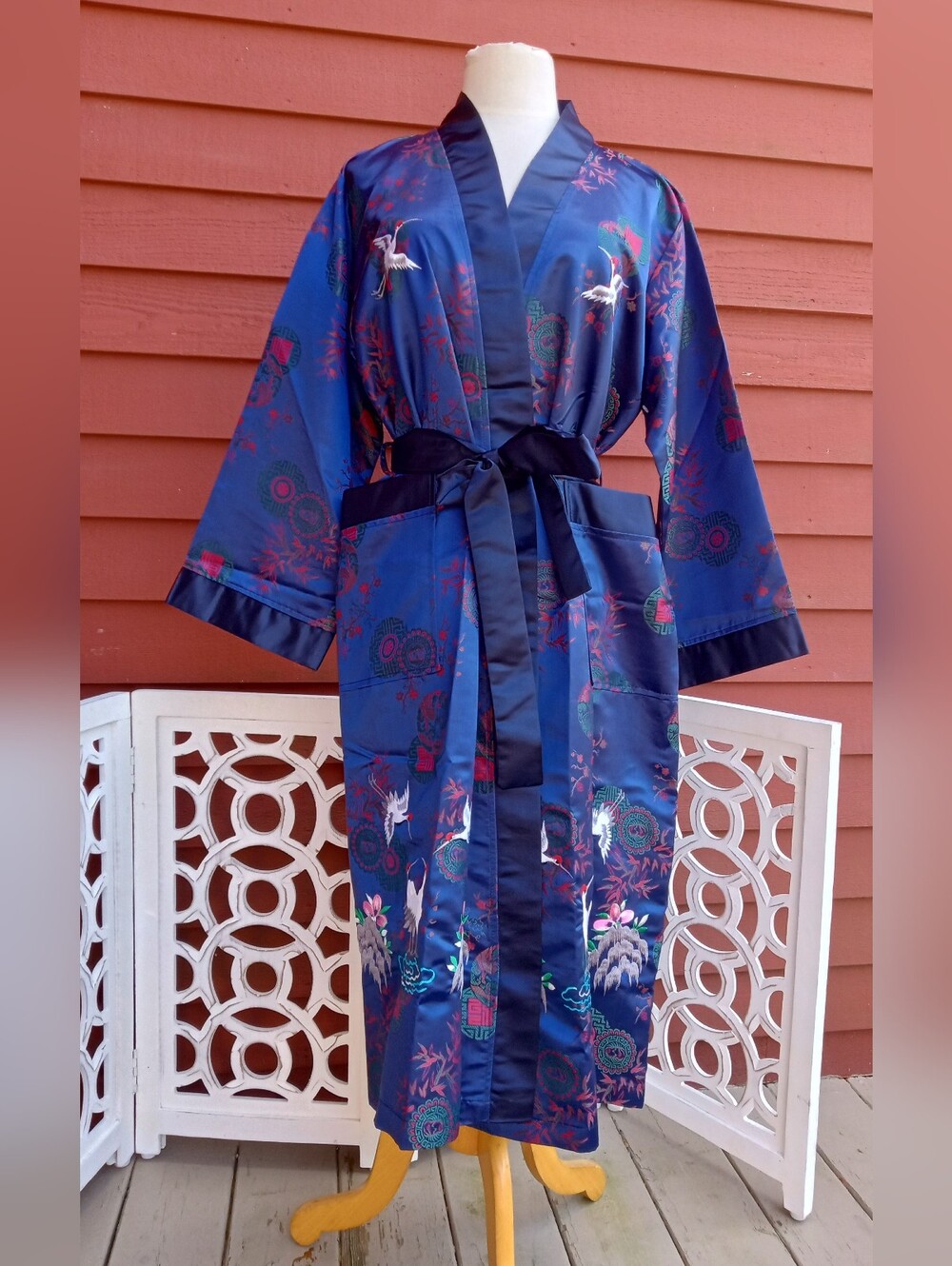 Colbalt Blue Satin Kimono Robe
